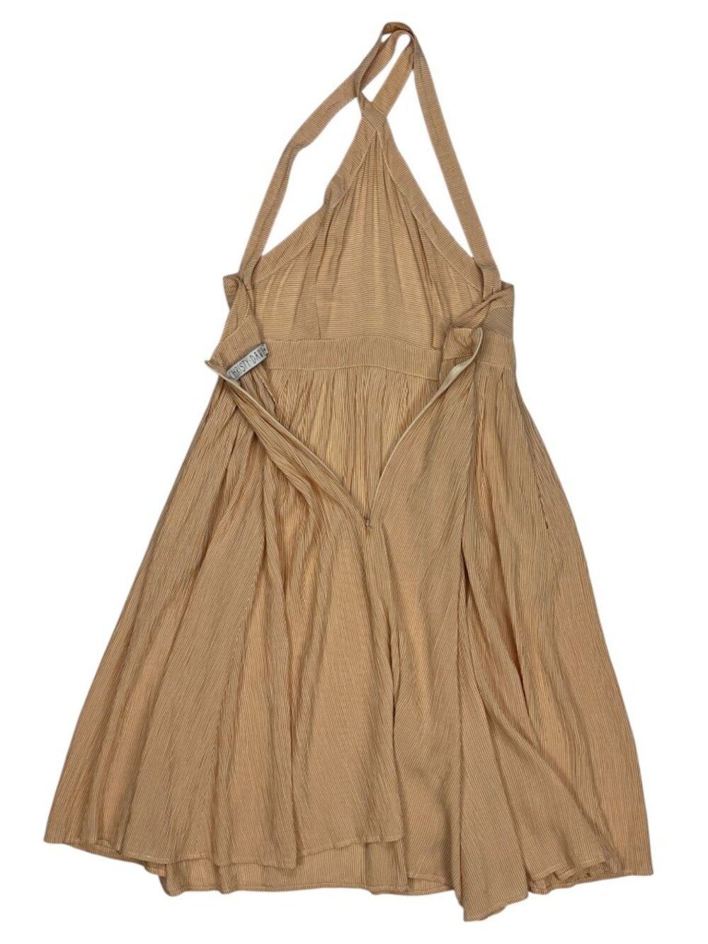 Christy Dawn Arrow Dress S Orange Striped Halter Midi Pockets - Picture 15 of 16